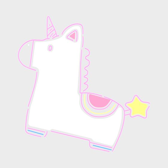 Cute white unicorn shaped book with pink outline and yellow star on grey background