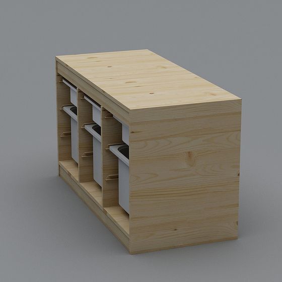 Wooden Storage Cabinet Low-Poly 3D Model