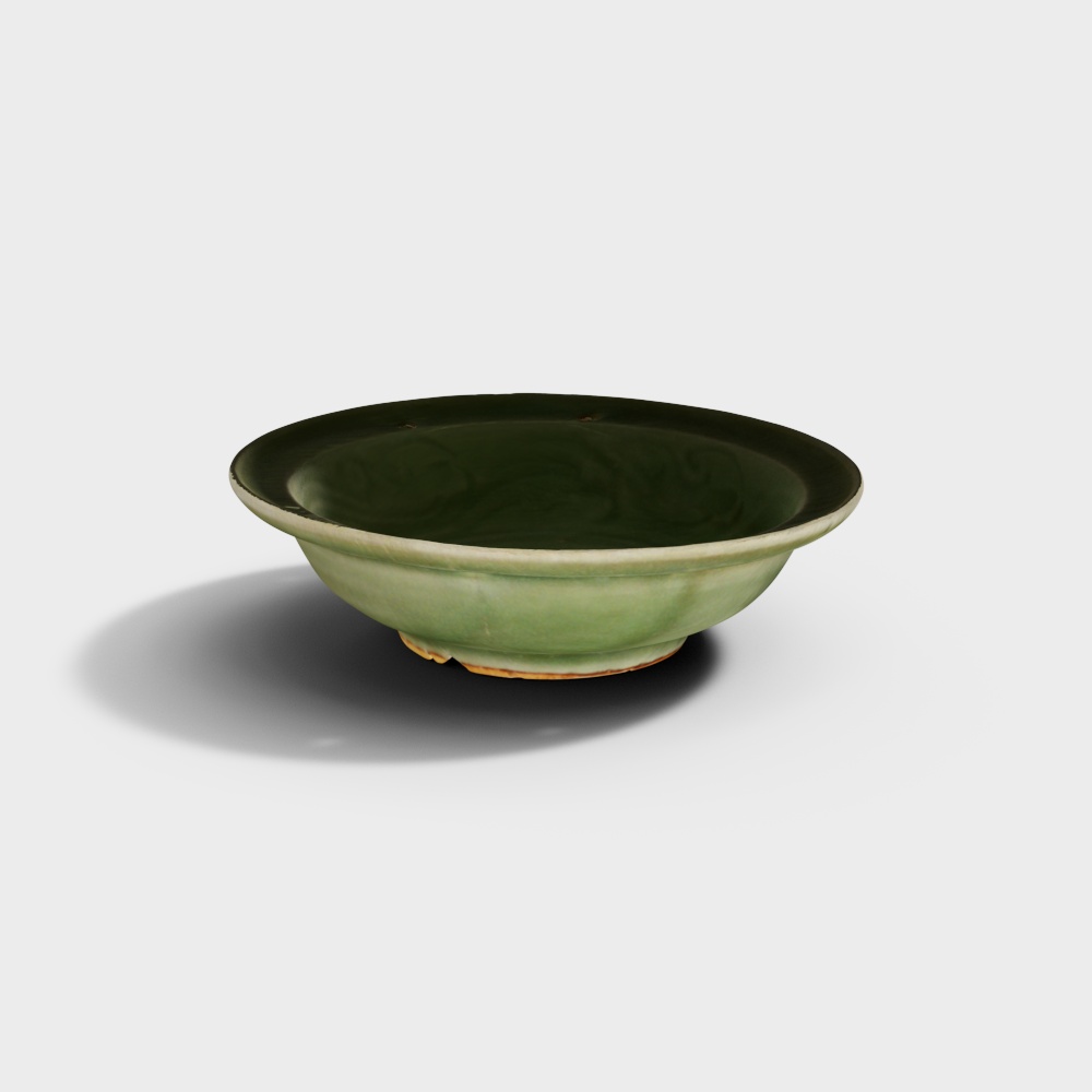 Longquan kiln celadon carved water ripples double fish wash