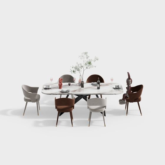 Elegant Dining Table Set 3D Model