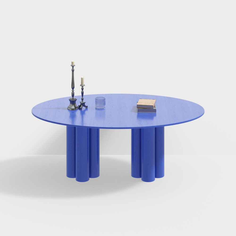 Stylish Blue Round Table 3D Model – Minimalist Metallic Design