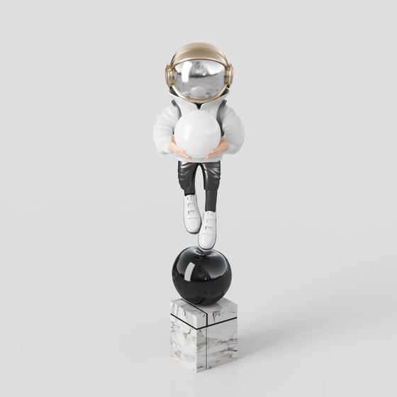Modern Astronaut Floor Lamp 3D Model in Black and White