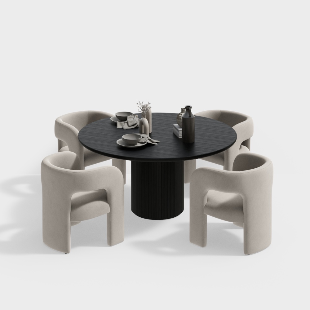 Contemporary Low-Polygon Dining Table & Chair Set