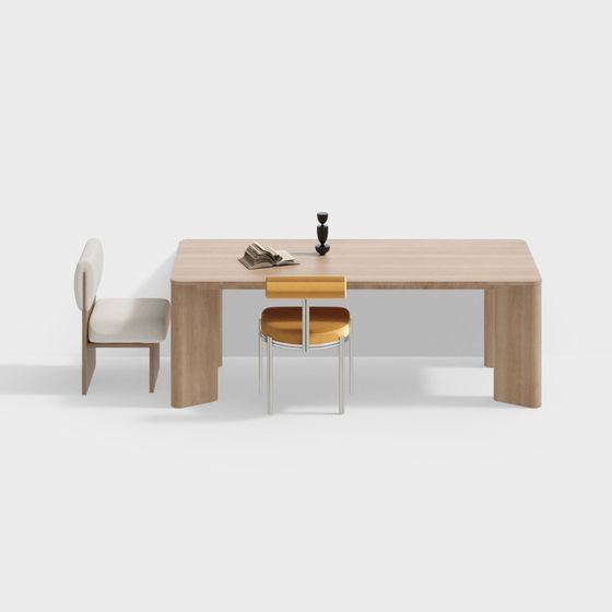Wooden Dining Table and Chair Set 3D model