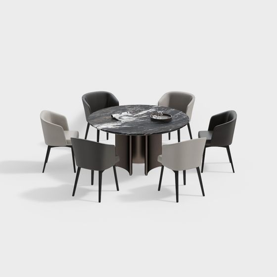 Black Modern Dining Table Set 3D Model