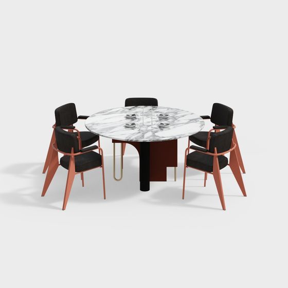 Elegant Round Table and Four Chairs 3D model for Modern Spaces