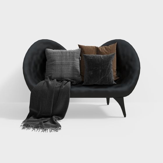 Elegant Black Leather Sofa 3D model for Modern Interiors