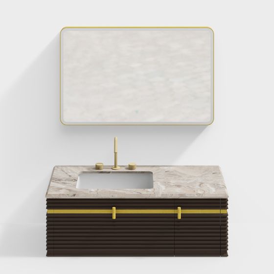 Elegant Low-Polygon Bathroom Cabinet 3D model