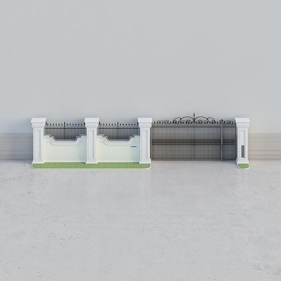 Sophisticated Low-Polygon Wall and Gate 3D model