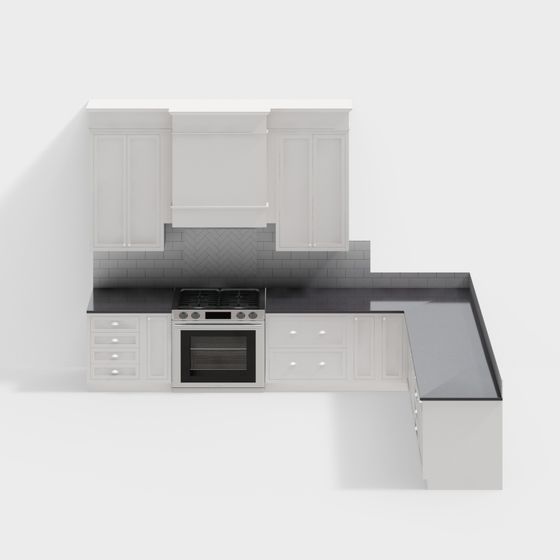 Stylish Low-Poly Kitchen 3D model for Interior Design