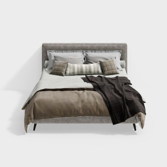 Gray Modern Double Bed 3D Model for Cozy Sleep Spaces