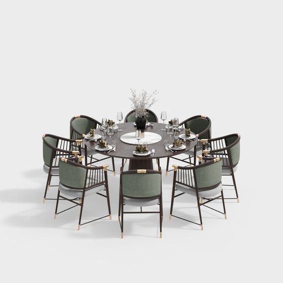 Elegant Dining Table and Chairs 3D model