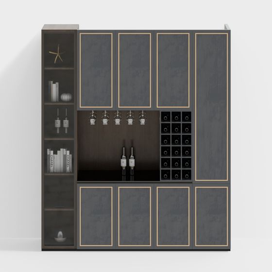 Elegant Low-Poly Bar Cabinet 3D model
