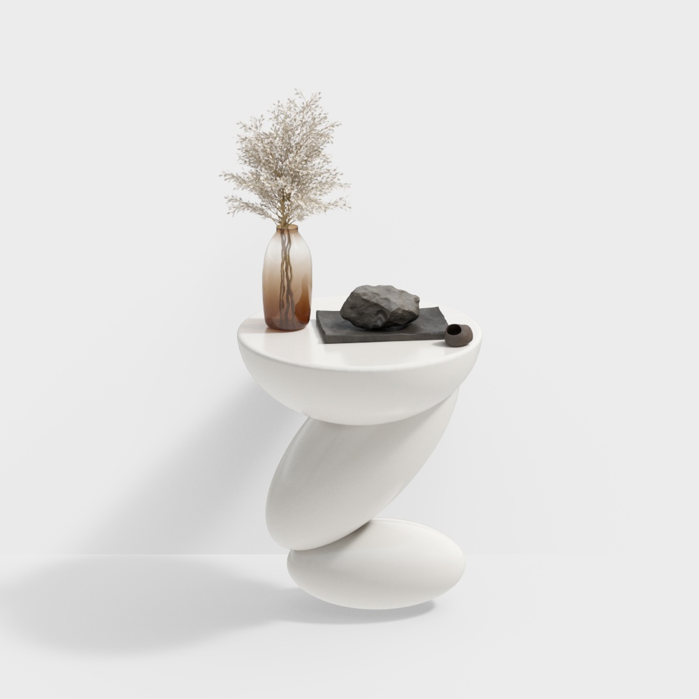 Spiral Side Table 3D Model – Low-Poly Beige Design