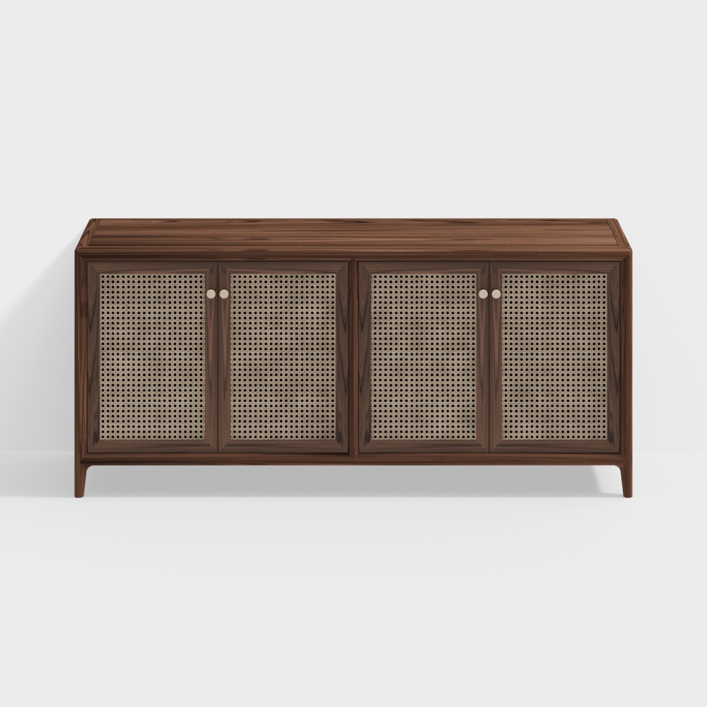 Rattan Door Cabinet 3D Model – Wood and Rattan Design