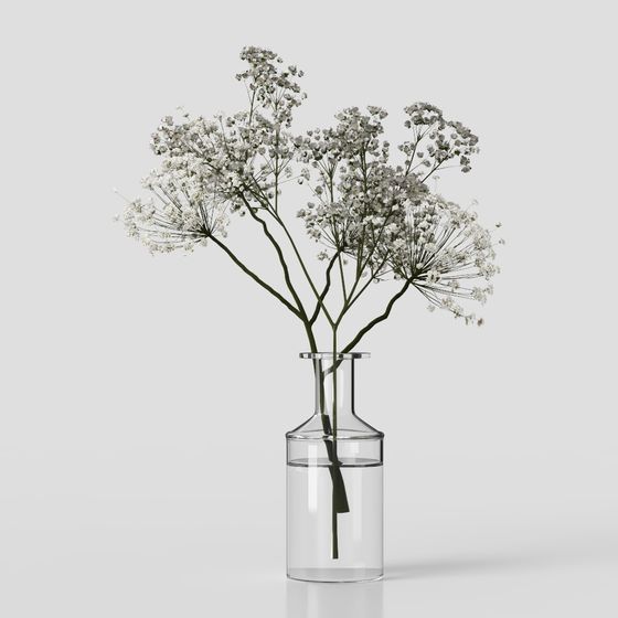 Glass Vase with Daisies 3D model