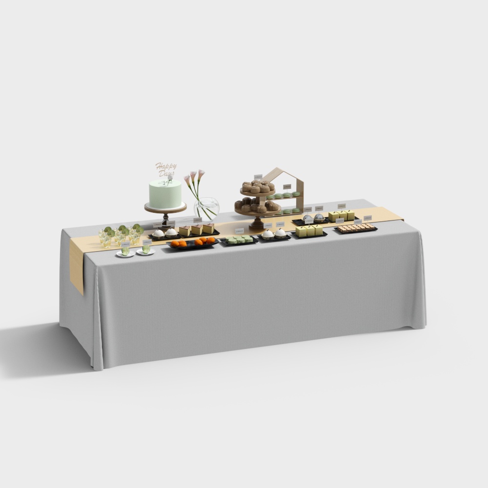 Charming Dessert Table 3D Model – Realistic Pastry Display