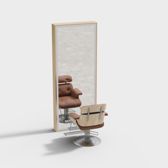 Barber or Hair Salon Makeup Mirror 3D Model in Brown