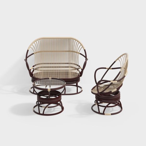 Rattan Leisure Chair Set 3D Model