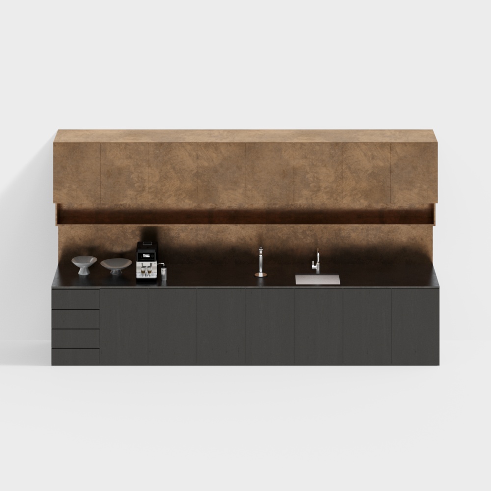 Minimalist Kitchen Sink Cabinet 3D Model – Low-Poly Design