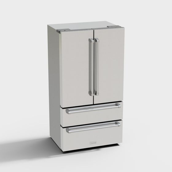 Stylish Stainless Steel French Door Refrigerator 3D model