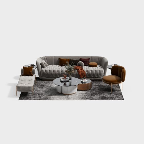 Contemporary Low-Polygon Sofa Set 3D model