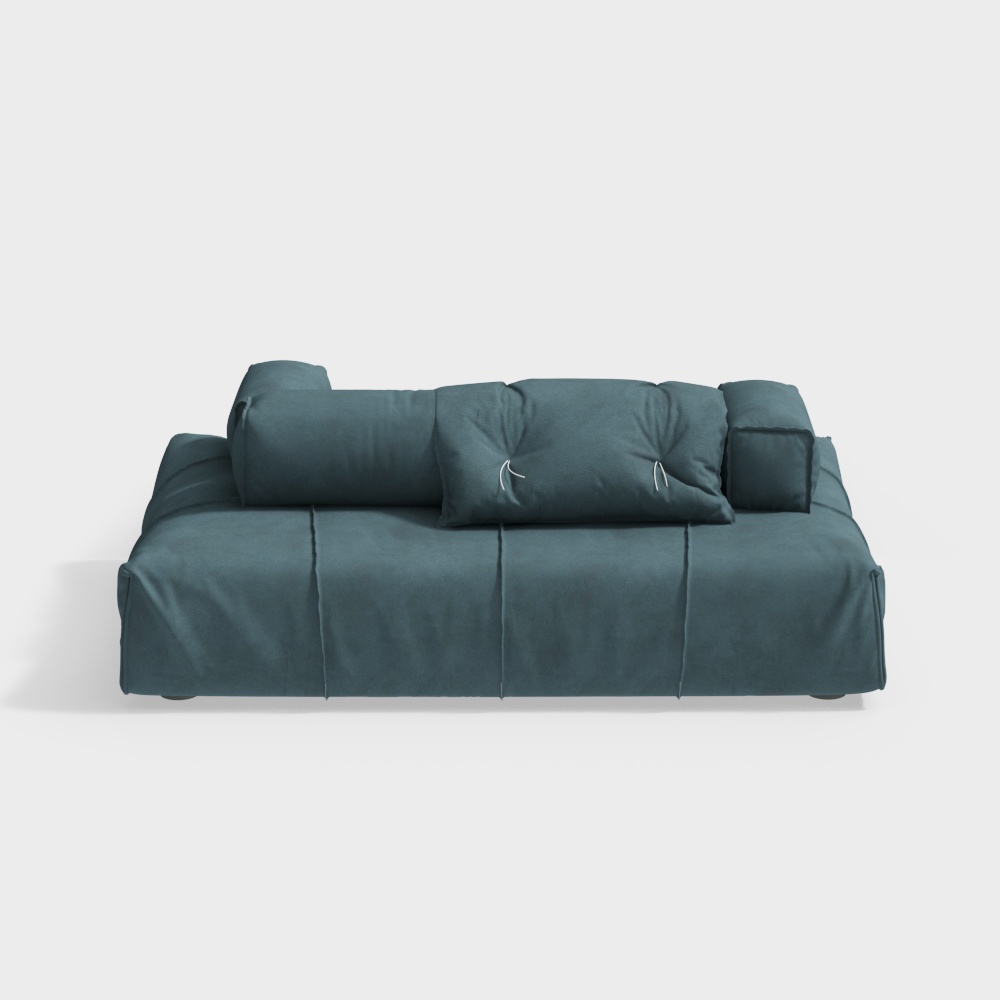 Minimalist Blue-Green Sofa 3D Model – Plush Fabric