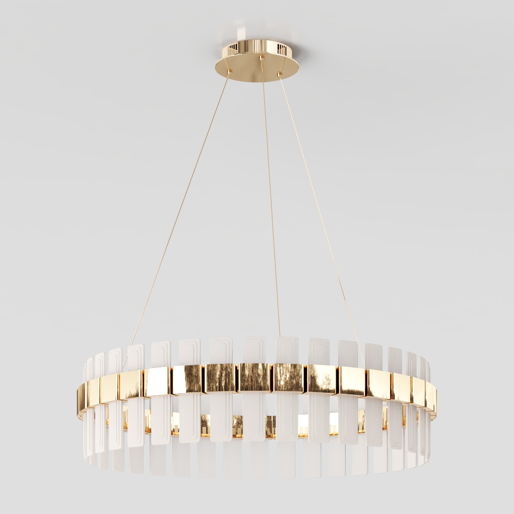 Glamorous Halo Chandelier 3D Model – Gold Frame Design