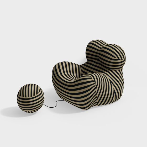 Streamlined Sofa with Yarn Ball 3D model
