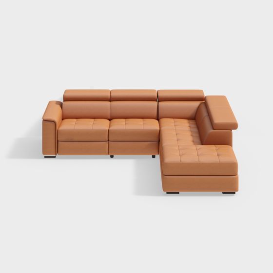 Elegant Brown Leather Sofa 3D Model for Design Projects