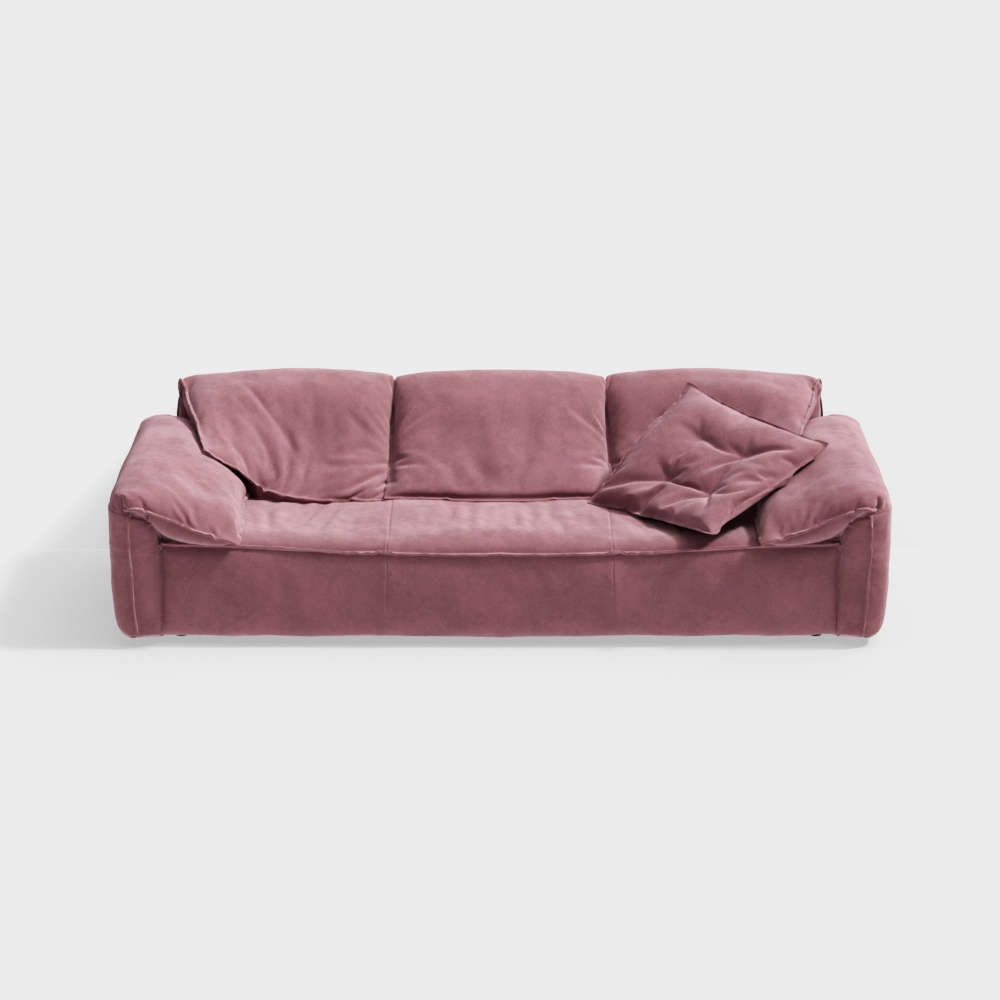 Low-Polygon Pink Velvet Sofa 3D Model – Cozy Design