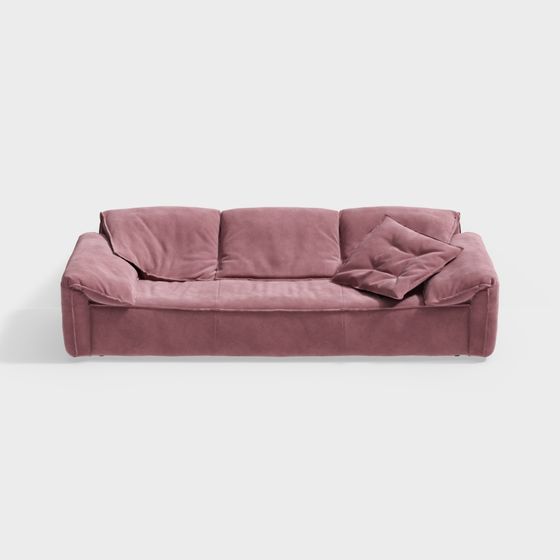 Charming Low-Polygon Pink Velvet Sofa 3D model
