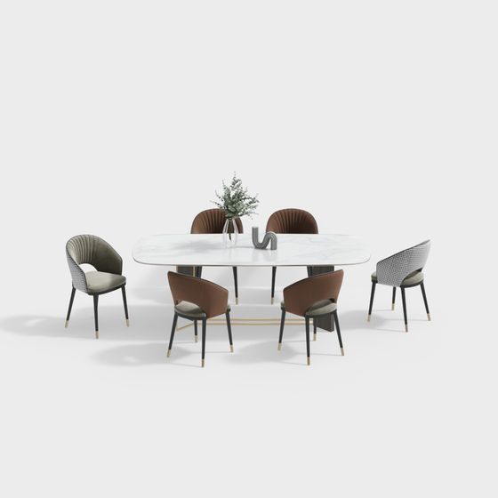 Elegant Dining Table and Chair Set 3D model