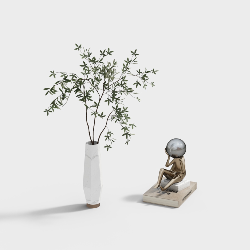 Elegant Olive Branch and Sculpture 3D model