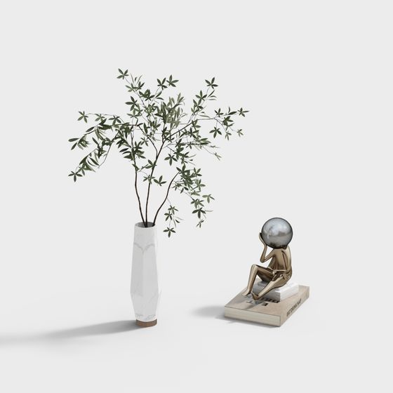 Elegant Olive Branch and Sculpture 3D model