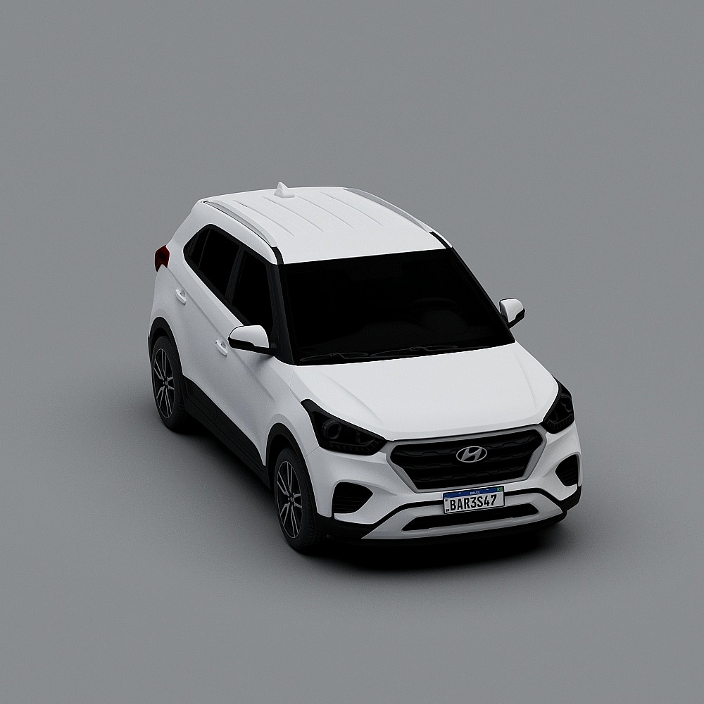 White compact SUV with black trim and roof rails on grey background