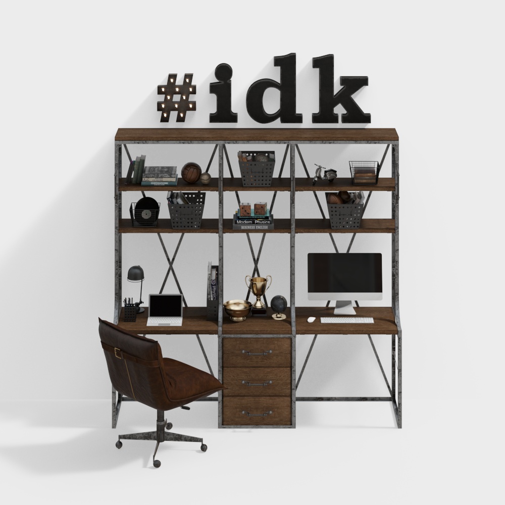 โต๊ะและเก้าอี้ LOFT สไตล์อุตสาหกรรม 3D