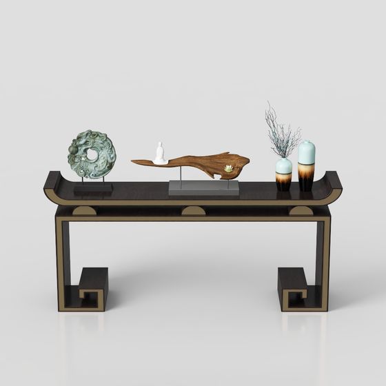 Oriental Elegance Low-Poly Furniture 3D Model