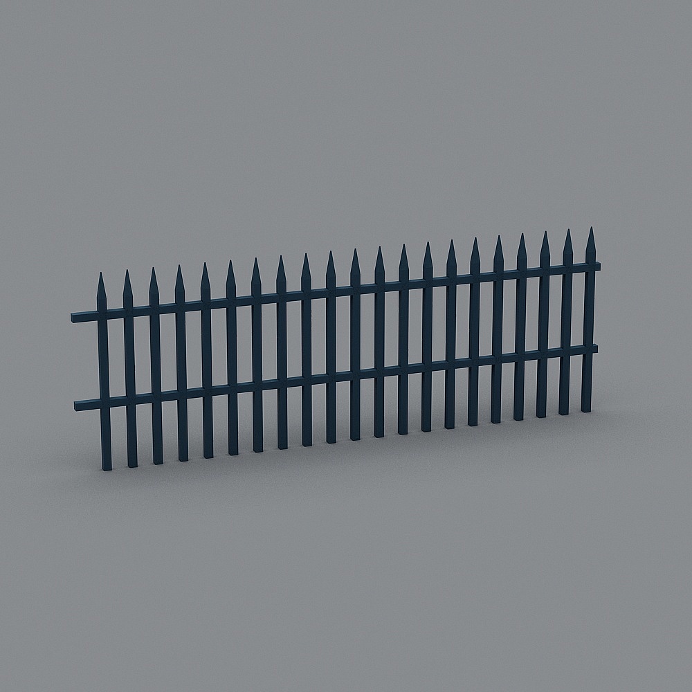 Elegant Blue 3D Model Iron Fence Design