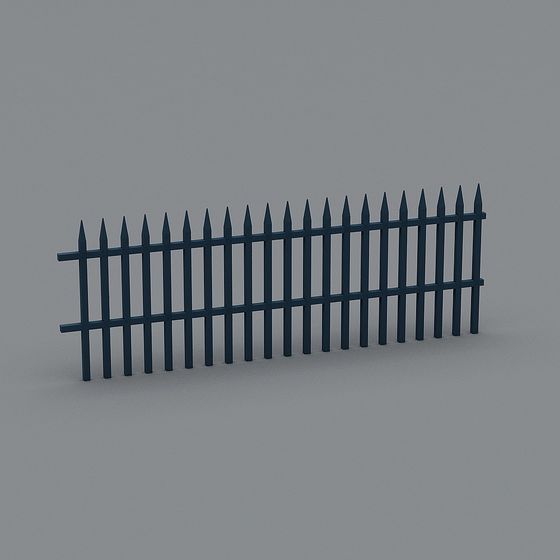 Elegant Blue 3D Model Iron Fence Design