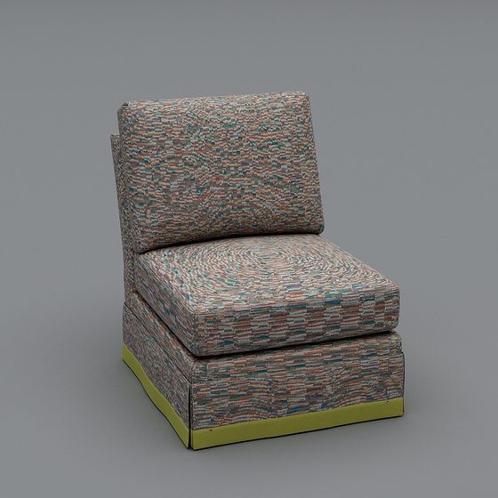 Modern multicolor patterned fabric armchair with green base on grey background