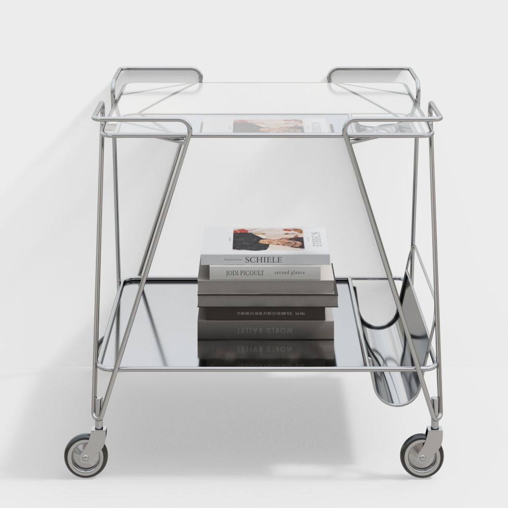 Elegant Glass Cart 3D Model – Transparent Top with Metal Frame