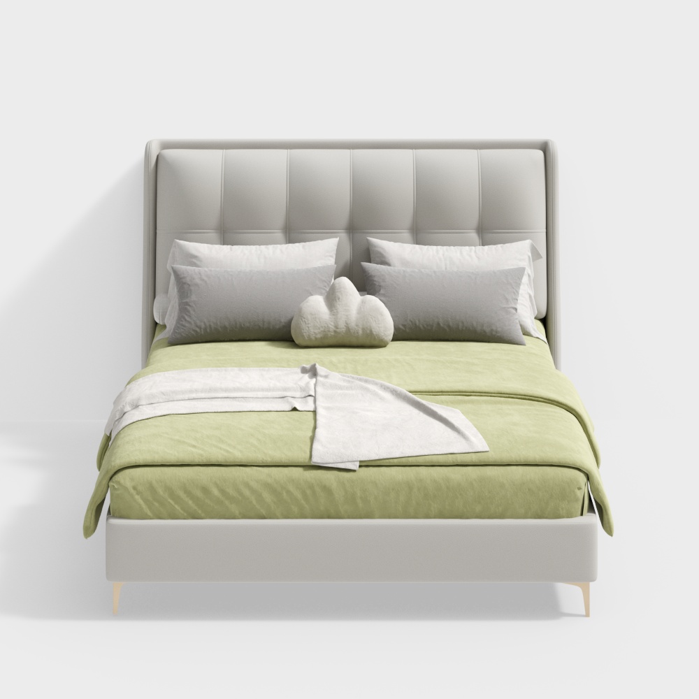 Modern Minimalist Bed Frame 3D Model – Low-Poly Leather Texture