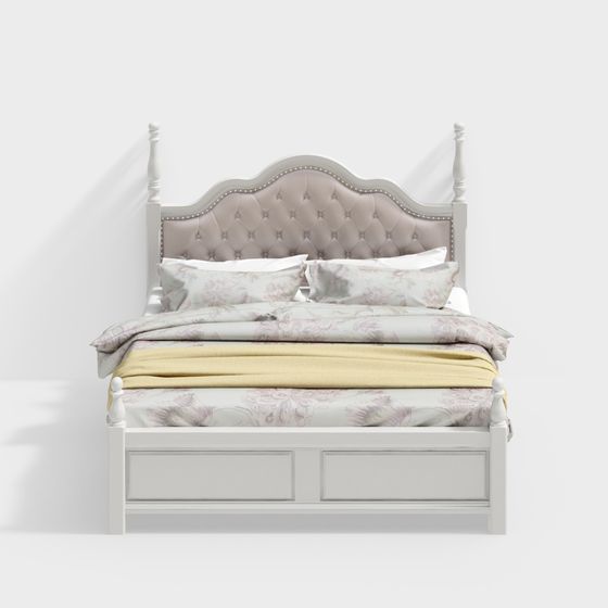 Elegant Low-Poly Bed 3D Model