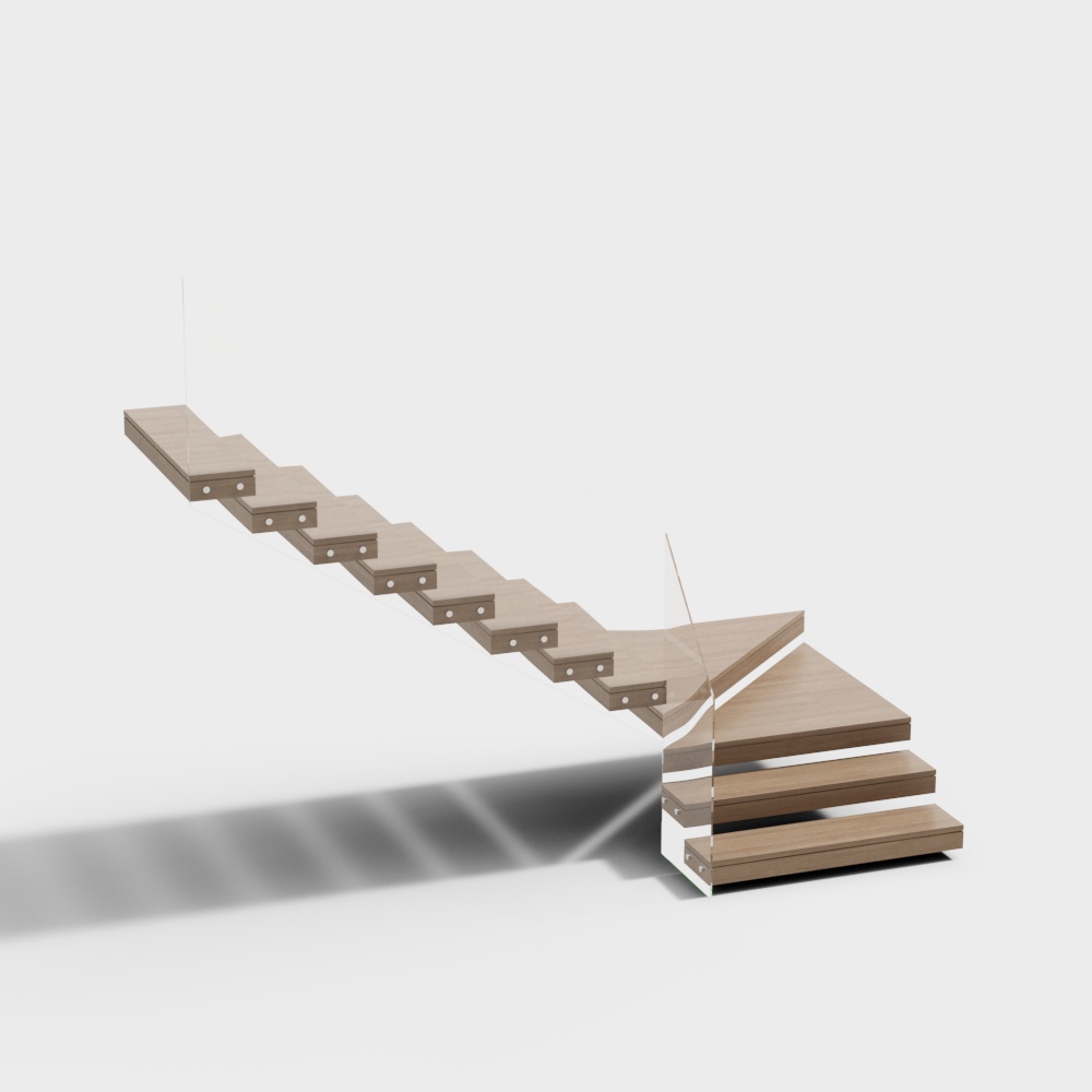Low-Poly Modern Staircase 3D Model – Wood & Glass