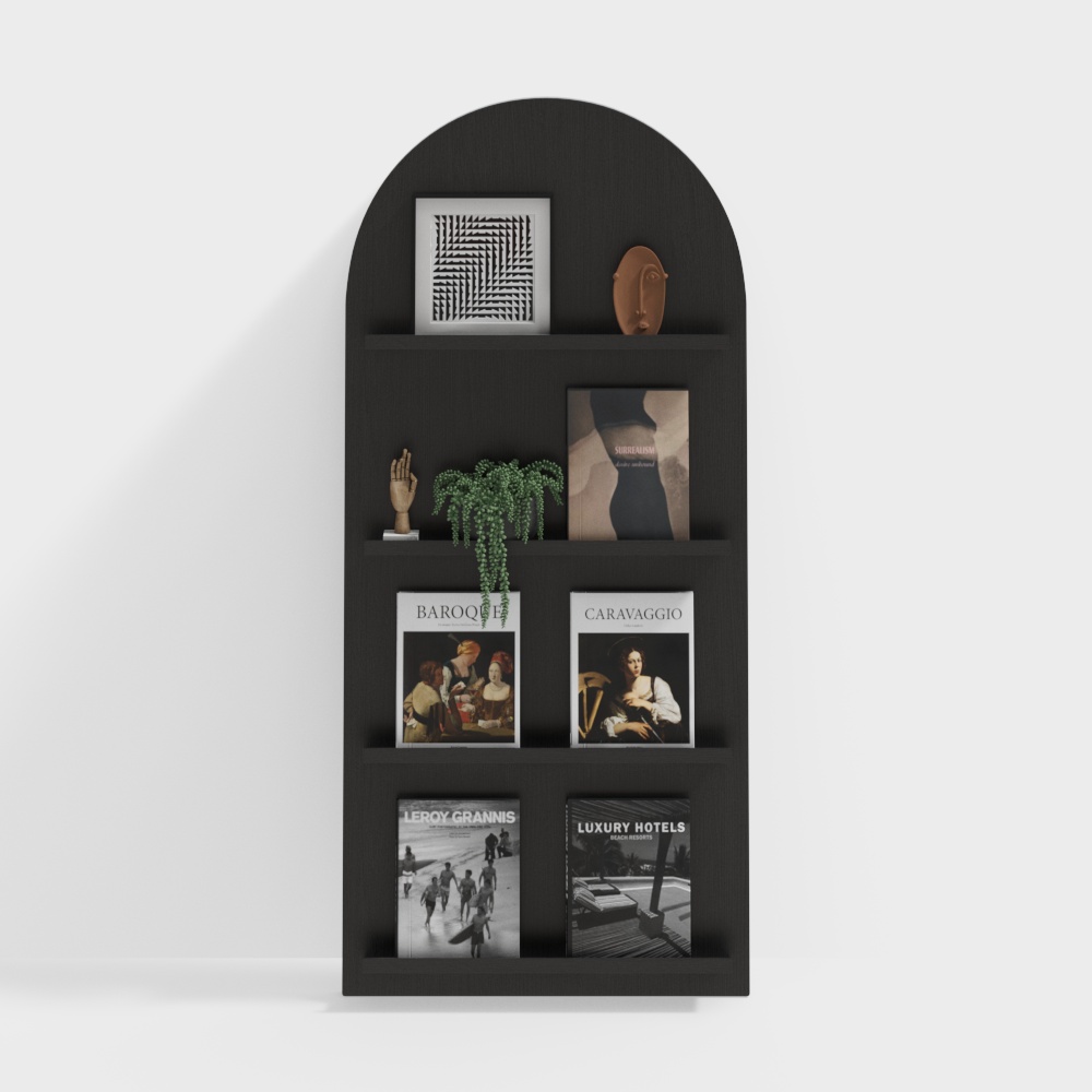 Elegant Low-Poly Bookshelf 3D Model – Modern Black Design