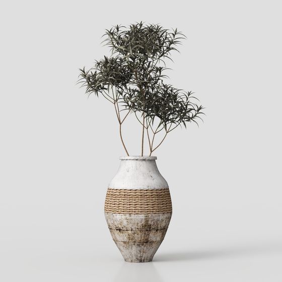 Rustic Vase and Plants 3D Model