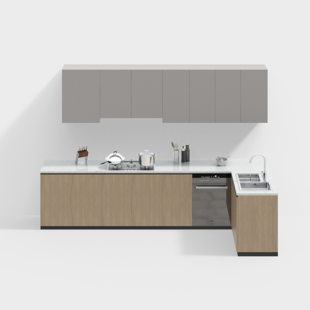 Elegant Modern Kitchen 3D Model – Marble Countertop Design