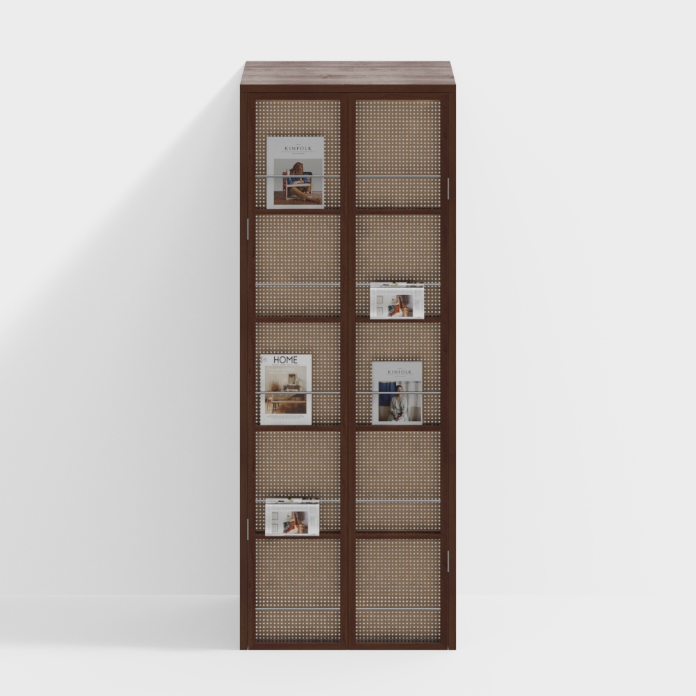 Minimalist Low-Poly Bookshelf 3D Model – Wood & Metal