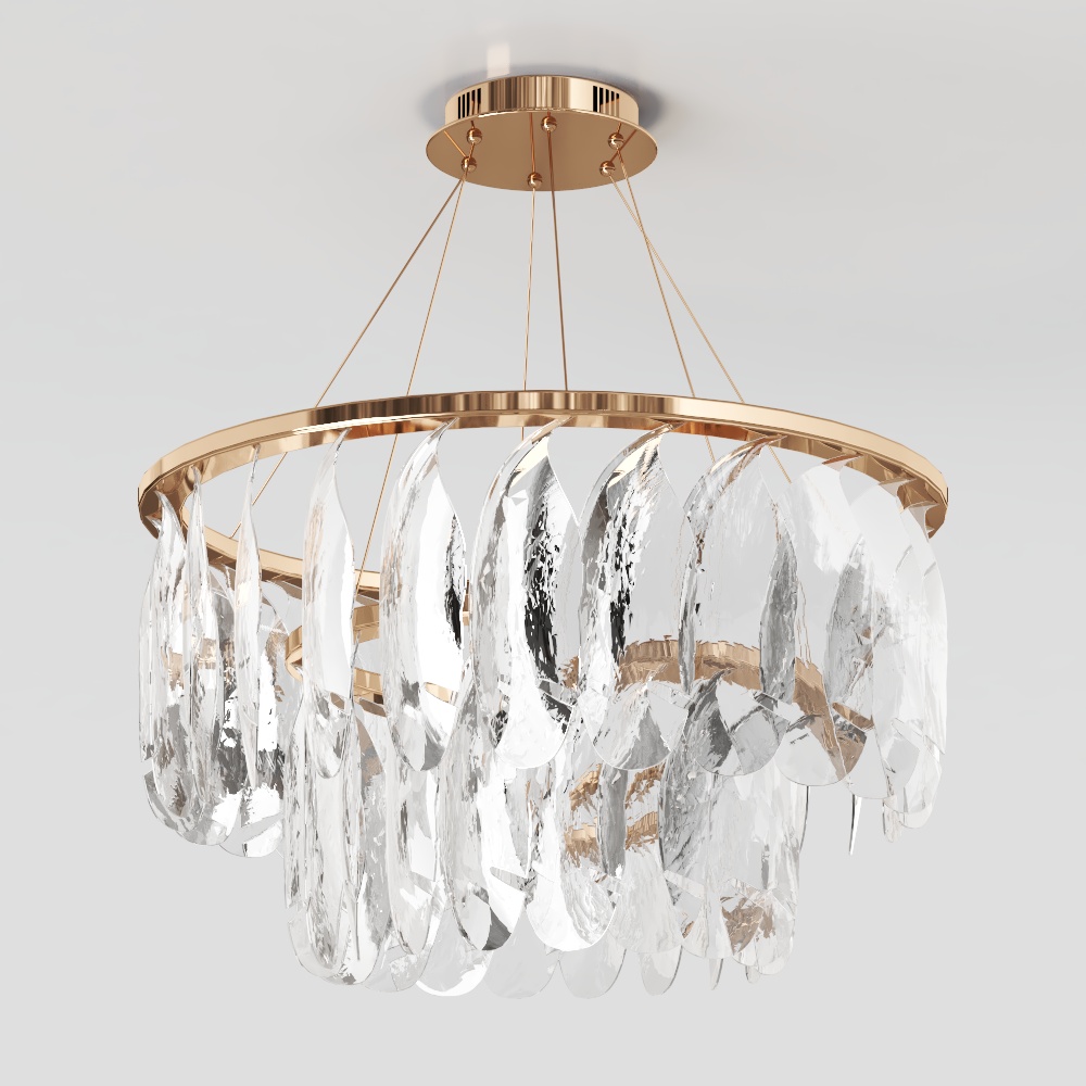 Luxurious Low-Poly Chandelier 3D Model – Golden Crystal Design